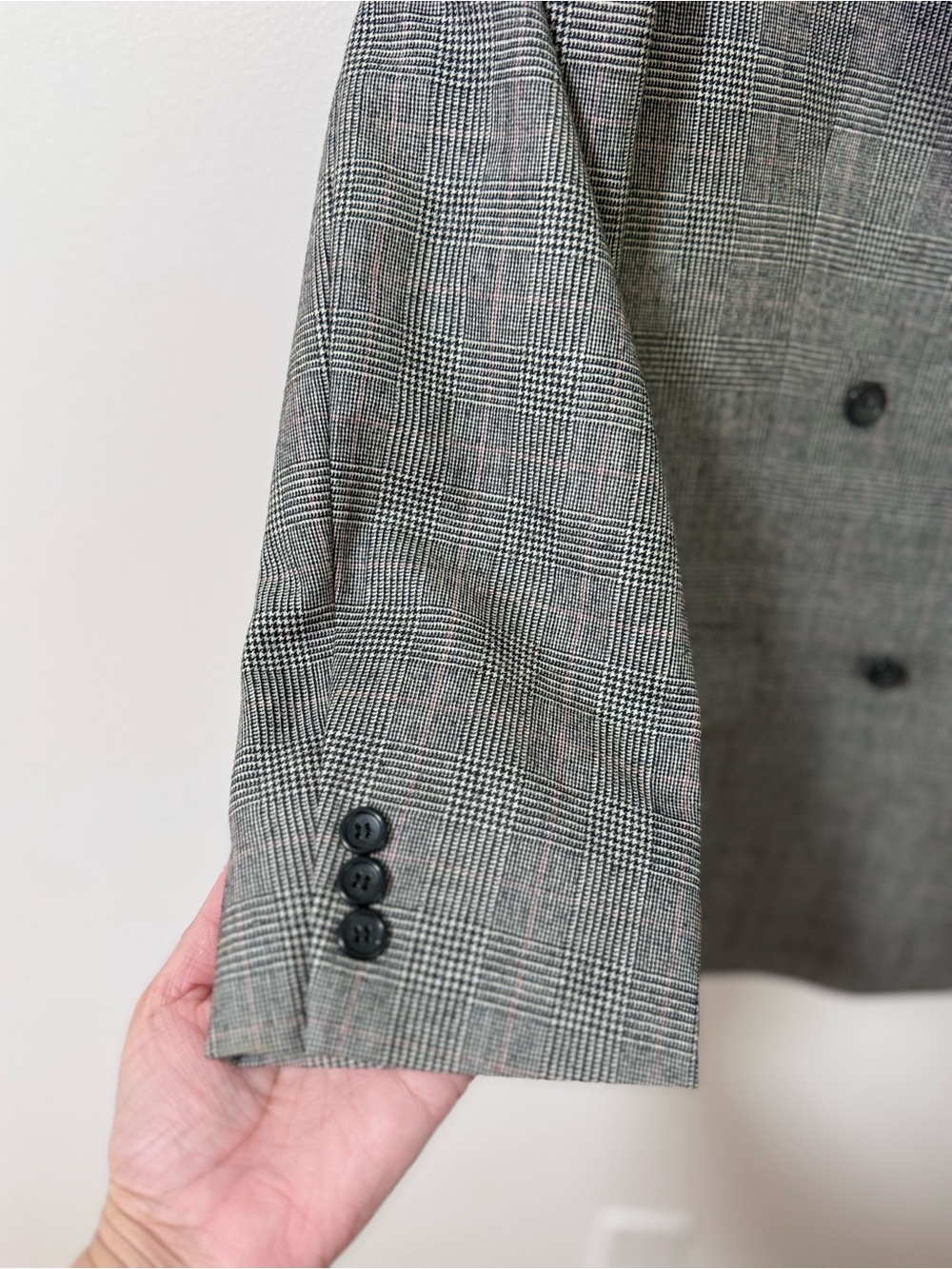 Vintage 93s Buckingham EssEss Samsung Wool Glen Plaid Double Breasted Blazer 40B - Picture 4 of 10